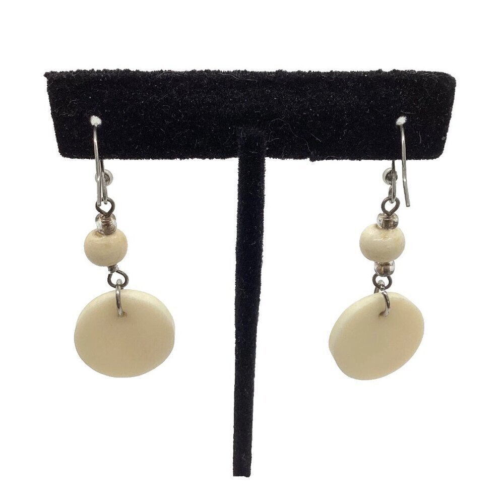 Mother of Pearl Look Dangle Pierced Earrings - Picture 4 of 4